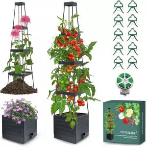 트렐리스와 함께 키운 정원 침대 토마토 화분 58인치 채소 식물 등반용 케이지 실내 식물용 셀프 워터링