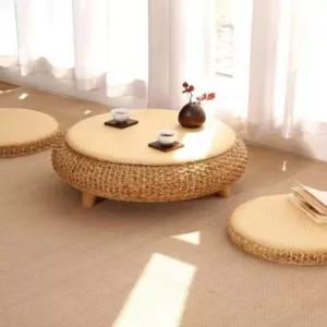 등나무 탁자 다도 수납형 라탄테이블 티 소형 원형 라탄 거실 원색 카페 행장을 낮은 찻상