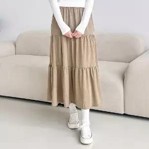 여성 골덴 캉캉 밴딩 롱스커트 가을 간절기 패션룩 겨울 여자데일리치마 밴롱 트렌디 플레어 간스커트 하의