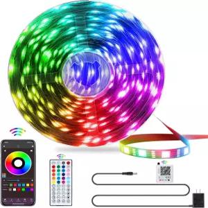 침실용 QZYL LED 조명 44키 IR 리모컨이 있는 25피트 RGB 스트립 침실 파티 장식용 밝기 조절 앱 제어가