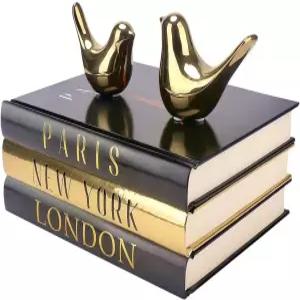 작은 새 조각상이 있는 가정 장식용 책 골드 장식 모던 스타일 커피 테이블 침실 거실 사무실 책상 캐비닛