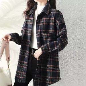 도톰원단 기모체크 롱셔츠여성 겨울 남방