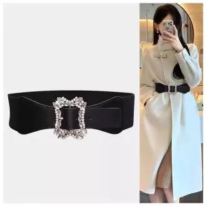 고급스러운 큐빅 니트 코트 밴딩 장식 와이드 벨트 밴벨트 원피스 정장 보석 여성보석