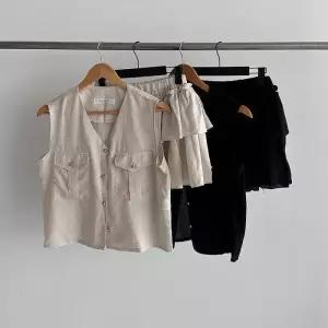 [다잇템]여성 티어드 셋업 마원단 미니스커트 세트 (37456398A)