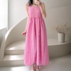 [다잇템]여성 벌룬 후레아 핀턱 롱 폼폼 원피스 (37465692A)