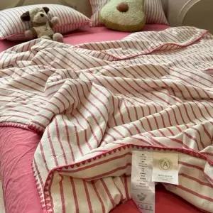 면 레드 스트라이프 차렵이불 시트 바세티 침대커버 커버 여름
