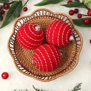 패브릭 장식볼 꽈배기로프 3개 8cm 볼트리볼 크리스마스 트리볼 성탄절 소품 꾸미기 오너먼트