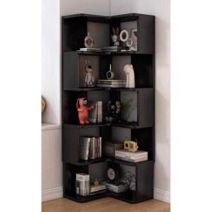 원목 코너형 책장 5단 일체형 우드 책꽂이 거실 선반 틈새