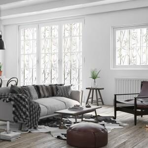 대나무 패턴 유리 필름 정전기 무접착제 무광택 스티커, 욕실 변기 창 사무실 장식, 빛 투과 불투명