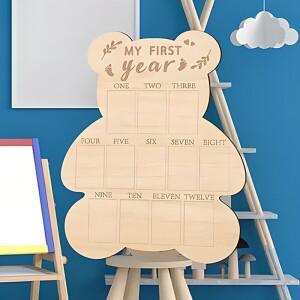 나무 곰 첫 해 마일스톤 사진 프레임 포스터 보드 기념 테이블 장식 생일 선물