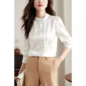 여친 가을 빈티지 긴팔 쉬폰 싱글 차이나 프린트 블라우스 셔츠 원픽3