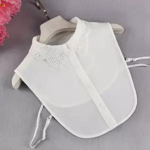 이너셔츠 카라 넥케이프 자수 페이크 펀칭목만있는 카라만 연출 니트레이어드 랩블라우스 빅카라 이중프릴