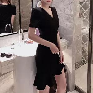 핏이 예쁜 프릴 스커트 데이트룩 하객 트임 원피스단색 여성미니 데이트 면원피스 큐티 러블리 브이넥 심플