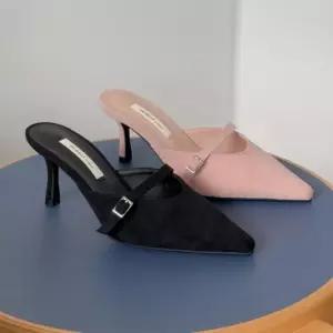 슬림라인 스트랩 스틸레토 뮬 힐 미들굽 오피스 여성 펌프스힐 6SS