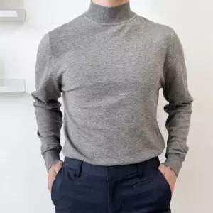 남성 보온성 좋은 기본 깔끔 디자인 반복 니트 티셔츠반목 상의 남자상의 폴라