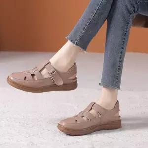 여성 여름 캐주얼 빈티지 스트랩 소가죽 MN 샌들 펀칭 단화 가죽 리얼 OOTD5