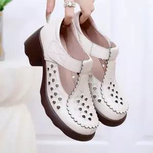 여성용 빈티지 단화 샌들 스트랩 소가죽 가죽 펀칭 봄여름 MN 배기 통굽 OOTD5