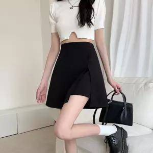 여성 편한 허리밴딩 깔끔한 블랙 스판 미니 치마 바지 스커트 밴바지 밴치마 짧은 검은색