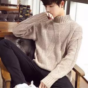 남자 의류 반폴라 니트 티셔츠 베이지 이쁜 패션 웨어남성용 용겨울 터틀넥