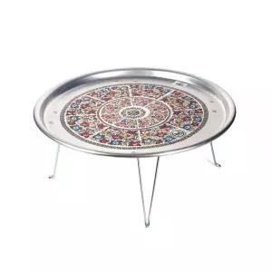 옛날 접이식 양은밥상 2호(50cm) 왕대 은발상 시골 테이블 좌식 좌탁 다과 양은 주방용품