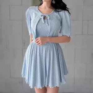 [신상오픈런]여성 여리핏 리본 카디건 나시 프릴 스커트 바지 세트 (38283981)