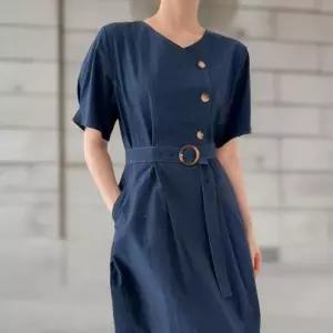 [신상오픈런]여성용 코튼 롱 원피스 랩 스타일 빅벨트 반소매 오피스룩 (33265527)