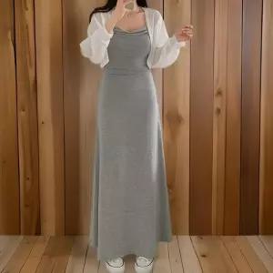 [신상오픈런]여성 드레이프 스타일 슬림 핏 셔링 원피스와 볼레로 세트 (32331367)