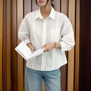 [신상오픈런]여성 베이직 심플 무지 세로 라인 7부 셔츠 (32326657)