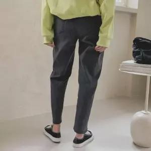 [신상오픈런]배기청바지 허리끈 세미슬림 여성 9부팬츠 밴딩 그레이진 (31794716)