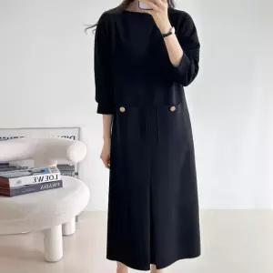 [신상오픈런]맞주름 루즈핏 보트넥 돌잔치 미시룩 하객 칠부원피스 (30100138)