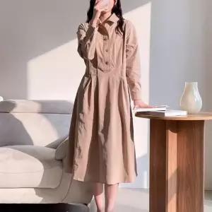 [신상오픈런]루즈핏 면남방 긴팔 딥그린 바스락 셔츠원피스 (30093567)