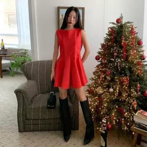 [신상오픈런]페플럼 라운드넥 a라인 슬리브리스 스웨이드 미니원피스 (29414809)