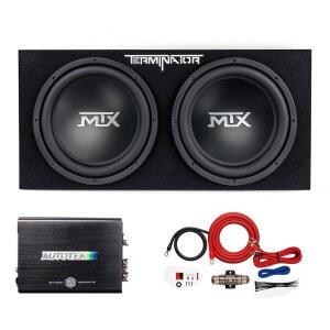 MTX TNP212D2 12인치 1200와트 4옴 듀얼 로드 카 오디오 서브우퍼 패키지, 서브 인클로저, 1200W 모노블록 A/B 앰프 및 4 게이지 배선 키트 포함