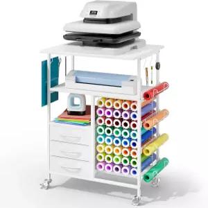 홈소루트 이동식 열 프레스 테이블 - 서랍과 비닐 롤 홀더가 있는 6단 스탠드 크리컷 공예 절단 기계