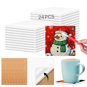공예용 24개의 타일 코스터 잉크 아크릴 함께 알코올 코르크 접착식 또는 매트 사용하여 자가 만들기 유약 PCS 나만의 DIY 세라믹 코스터 4X4인치 붓기와