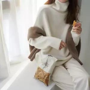 여성 터틀넥 루즈핏 니트 목폴라 겨울 스웨터 티셔츠 여자 오버 칼라 데일리 캐주얼 가을 베이직