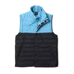 [하프클럽/셀러허브_여성트랜드패션]하이넥 배색 패딩조끼 단추 커플베스