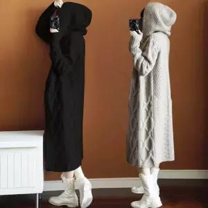 겨울코디 롱가디건 무늬가디건 양털가디건 후드롱가디건