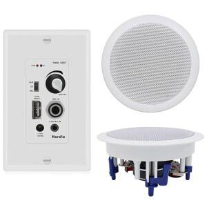 Herdio 5.25인치 홈 오디오 패키지 벽걸이 블루투스 앰프 수신기 시스템, 300W 천장 벽 패시브 스피커 포함 시어터 오피스 욕실 주방 거실(A쌍)에 적합