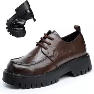 남성 가죽 플랫폼 블록 힐 옥스포드 클래식 라운드 토 레이스 업 러그 솔 소프트 바텀 비즈니스 워크