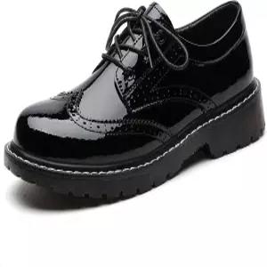 여성용 XMM 옥스포드 슈즈 레이스업 라운드 토 가죽 플랫 클래식 논슬립 작업용 비즈니스 드레스 오피스