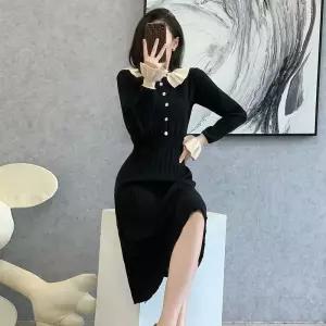 여자원피스 롱 잔 블랙 스커트 프렌치 코트 이너 니트 원피스 원템1