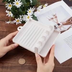 1개-페인트 브러시 받침대 화이트 플라스틱 4 슬롯 페인팅 물감 트레이 패드 수채화 유화 아크릴