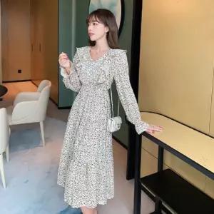 프릴 러플 플라워 롱원피스 LL-D142 긴팔 꽃무늬 원피스 봄원피스