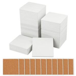 50피스 4인치 타일 그림을 세라믹 스퀘어 타일 WHITE 패드가 있는 GNIEMCKIN 모자이크 유약 BY 코르크 코스터 DIY 공예 그릴