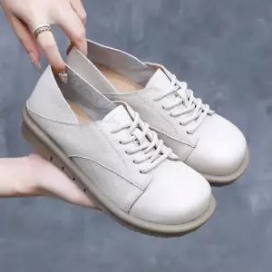 여성용 가을 캐주얼 빈티지 플랫 통굽 로퍼 라운드토우 구두 스트랩 사계절 단화 원픽3