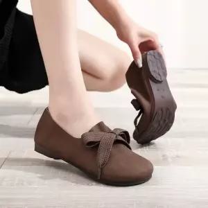 여성 빈티지 플랫 화 토오픈 사계절 에스닉 소가죽 라운드 춘추 스트랩 가죽 리얼 단 원픽3