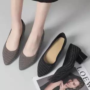 여성용 봄 플랫 스틸레토 펌프스 미들힐 큐빅 통굽 컴포트 패션 사계절 단화 원픽5