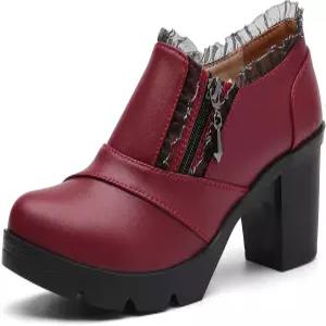 다다웬 여성 캐주얼 지퍼 레이스 플랫폼 미드 힐 스퀘어 토 옥스퍼드 드레스 슈즈