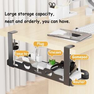 드릴링 없음 책상 아래 확장 가능 케이블 관리 클램프가 있는 금속 트레이 개폐식 전원 스트립 코드 홀더